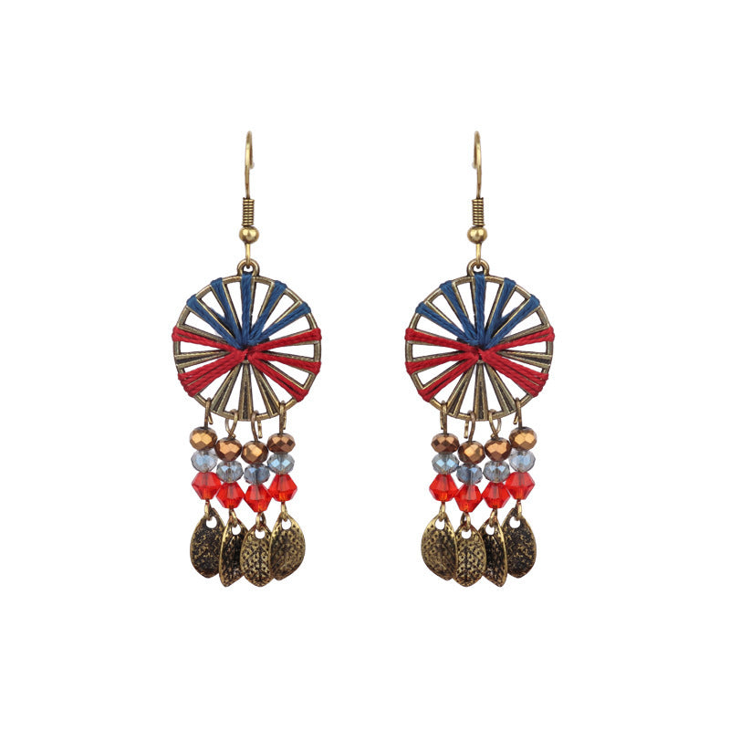 Wholesale Retro Geometric Leaf Rice Beads Fashion Earrings